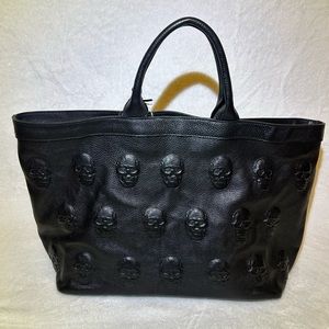 1O Pelle Italy Black Leather Skulls
Tote Bag Large